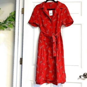 NWT SUNDANCE 100% Silk collard 80’ style button down midi dress size 16 blossoms